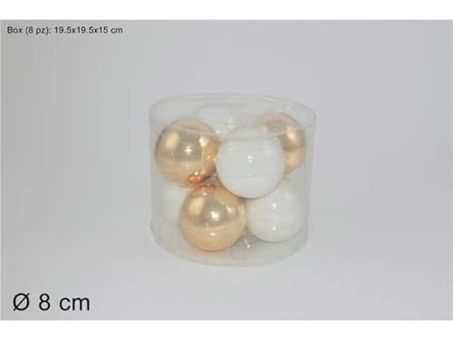 Due Esse Christmas Srl L.Vetro Bianco/Oro Sfere 8Cm 8Pz, Come Foto, Taglia Unica