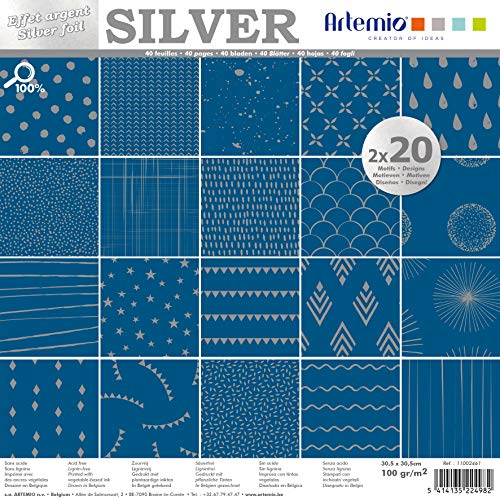 Artemio Set Documenti 40 Pagine Argento Blu Foil – 30 X 30 Cm