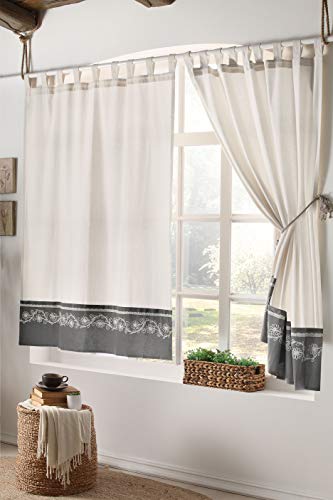 Stanley Hamilton Hisar, Tab Top Heading, Room Darkening, Tende A Pannello Ricamate A Mano, Collezione Cottage Disponibile In 4 Gocce, Cotone, Beige Na