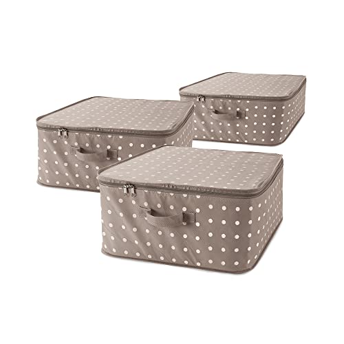 Compactor Ran8108 Set Di 3 Custodie Rivoli Per Vestiti Con Cerniera, Chiusura Lampo, Antipolvere, Polipropilene, Marrone/Bianco, 46 X 46 X H. 20.5 Cm
