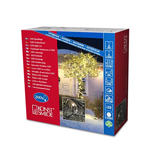 Konstsmide 3613-110 Catena Luminosa A Micro Led, 200 Diodi A Luce Bianca Calda, Trasformatore Esterno 24 V, 12 W, Cavo Nero