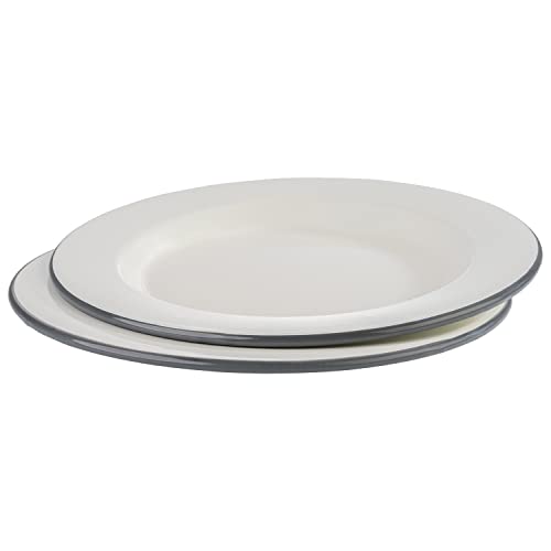 Aps Emaille - Set Di 2 Piatti Piatti, Ø 26 Cm, Altezza 2 Cm, Lamiera Di Acciaio Smaltata, Colore: Bianco Crema Con Bordo Grigio