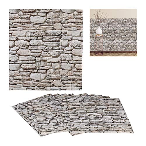 Relaxdays Carta Da Parati, Set Da 10 Pannelli Autoadesivi 3D Da Ritagliare, 77X70 Cm, Aspetto Mattone, Adesiva, Grigio
