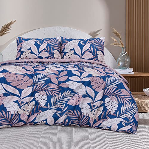 Sleepdown Set Di Biancheria Da Letto Con Copripiumino E Federe, Reversibile, Morbido, Facile Da Pulire, Con Motivo Tropicale, Palme Floreali, Rosa Cip