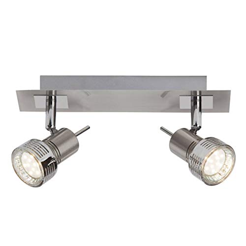 Brilliant Lampada Kassandra Faretto Led 2 Foglie Ferro/Cromo | 2X Led-Par51, Gu10, 3W Lampade A Riflettore Led Incluse, (250Lm, 3000K) | Scala Da A ++