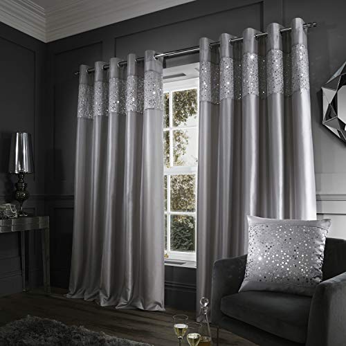 Catherine Lansfield Glitzy Tenda Con Occhielli, 168 X 183 Cm, Grigio
