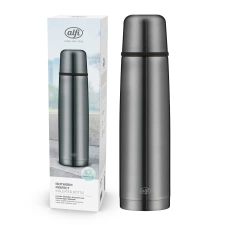 Alfi Isotherm Av 1000Ml, Cool Grey Mat, Borraccia Isolante In Acciaio Con Bicchiere, Ermetica Con Chiusura Automatica, Smontabile, Caldo Per 12 Ore, A