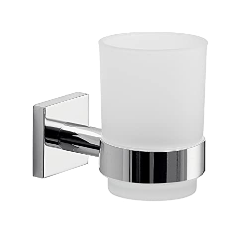 Gedy Manila, Porta Spazzolini Bagno, Finitura Cromata, Porta Spazzolino In Acciaio Inox 304, Cromall E Vetro Satinato, 15 Anni Di Garanzia, Design R&S