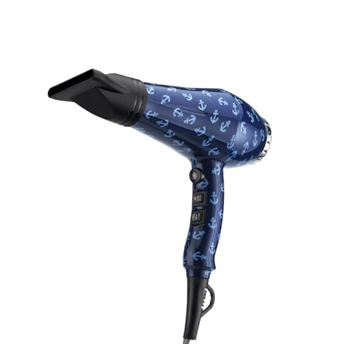 Zephir, Asciugacapelli Professionale, Fantasia "Ancore", Potenza 2000W, 2 Velocità, 3 Livelli Di Temperatura, Colpo Di Freddo, Concentratore E Diffuso