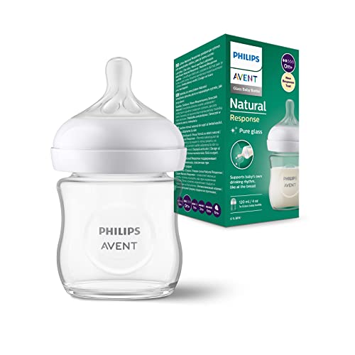 Philips Avent Biberon In Vetro Natural Response - Biberon Da 120 Ml, Senza Bpa Per Neonati Da 0 Mesi In Su (Modello Scy930/01)