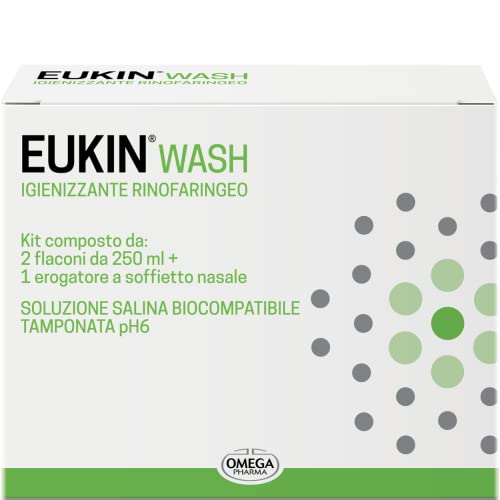 Omega Pharma - Eukin Wash Igienizzante Nasale - Per La Rimozione Rapida E Sicura Delle Secrezioni Nasali Dal Rinofaringe - 2 Flaconi Da 250 Ml