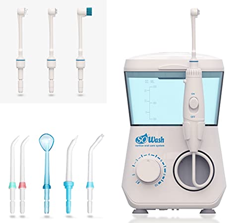 Idropulsore Dentale Sowash | Vortice Oral Irrigator | Irrigatore Dentale Con 8 Testine Multifunzioni Tra Cui 3 Test. Vortice | Serbatoio 600Ml | 10 Re