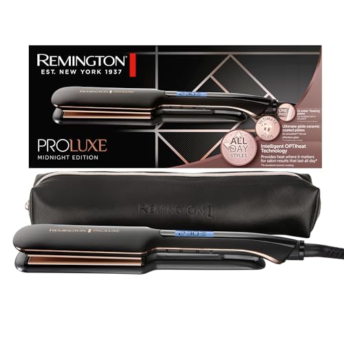 Remington Piastra Capelli Proluxe Midnight Wide Plate, Piastre In Ceramica Ultimate Glide, 9 Impostazioni Di Temp. 150-230°C,Tecnologia Intelligente O