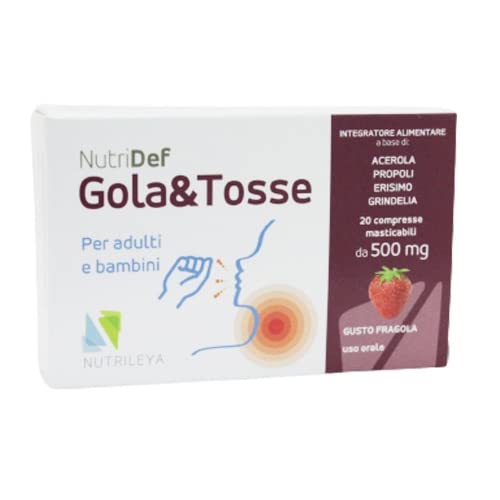 Nutridef Gola&Tosse Per Adulti E Bambini 20 Compresse Masticabili Da 500 Mg Gusto Fragola