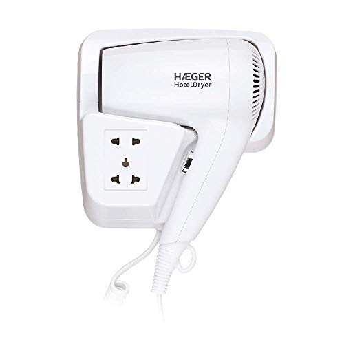 Haeger Hd-120.006A Asciugacapelli Hotel Dryer Con 1200 W Di Potenza, 1 Velocità, Presa Elmetrica Internazionale, 1 Velocità E 1 Livello Di Temperatura