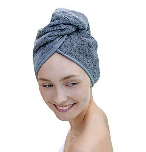 Carenesse Capelli Turbante Antracite, 100% Cotone, 24 X 70 Cm, Asciugamano Capo, Asciugamano Per Capelli, Turbante Per Capelli