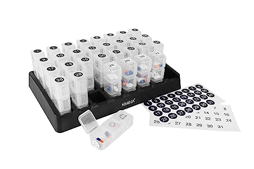 Kmina - Portapillole Mensile 31 Giorni, Porta Pastiglie Mensile, Porta Medicine Mensile, Organizer Medicinali Mensile, Porta Pillole Medicine Mensile
