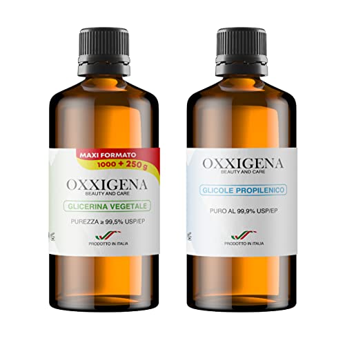 Oxxigena - Kit Base Neutra Da 2 L, Con Glicerina Vegetale Liquida Pura ≥ 99,5% (1 L) + Glicole Propilenico Liquido Puro (1 L), 50 Vg / 50 Pg, 100% Mad