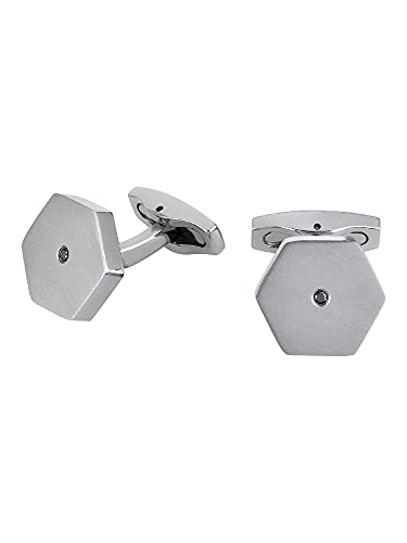 Breil - Men'S Cufflinks The Black Diamond Collection Tj3075 - Gioielleria Uomo - Gemelli In Acciaio Satinato Per Uomo, Con Piccolo Diamante Nero Natur