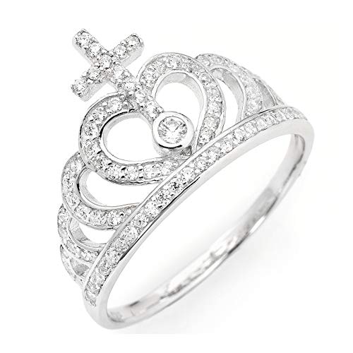 Amen Anello Corona Argento Rodiato + Zirconi Mis. 14