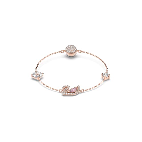 Swarovski Dazzling Swan Braccialetto Magnetico Placcato In Tonalità Oro Rosa, Con Cristalli Bianchi E Cigno In Cristallo Rosa, Taglia L, Rosa