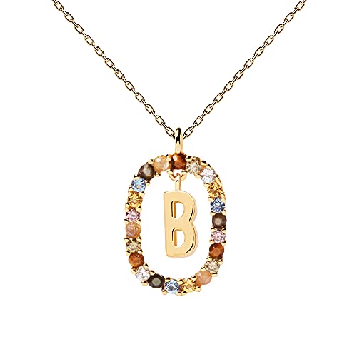 Pdpaola - Collana Lettera B - Argento Sterling 925 Placcato In Oro 18 Carati - Gioielli Per Donna