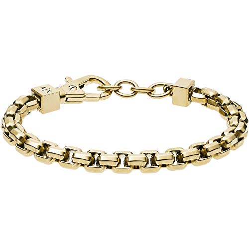 Armani Exchange Bracciale Per Gli Uomini, Lunghezza Interna: 185-205Mm / Dimensione Catena Di Collegamento: 8X8X4Mm Bracciale In Acciaio Inox Oro, Axg