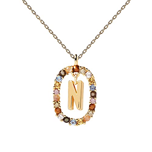 Pdpaola - Collana Lettera N - Argento Sterling 925 Placcato In Oro 18 Carati - Gioielli Per Donna