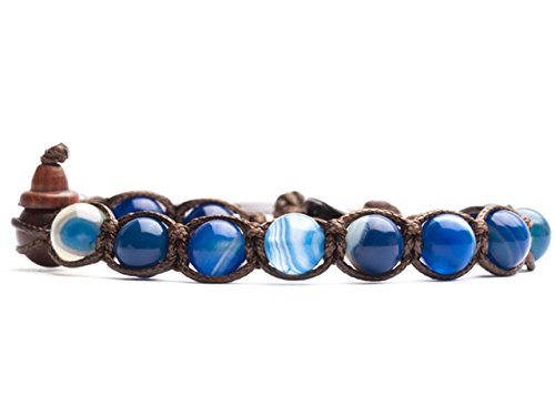 Tamashii Bracciale Tibetano In Agata Blu Striata Bhs900-141
