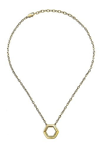 Breil, Collezione Hexagonia, Collana Donna In Acciaio Specchiato Ip Gold, Con Catenina Sottile E Raffinata E Pendente Esagonale, Idee Regalo Donna, Lu