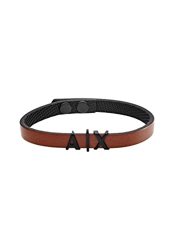 Armani Exchange Bracciale Per Gli Uomini, Lunghezza Interna: 185-195Mm, Id Dimensione: 22X12X4Mm Bracciale In Pelle Marrone, Axg0054001