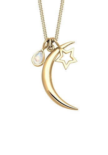Elli Collana Da Donna In Argento 925 Placcato In Oro Con Pietra Di Luna, Mezza Luna E Stella