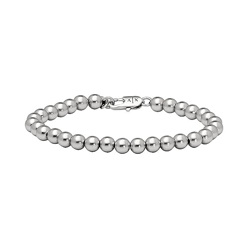 Armani Exchange Bracciale Da Uomo, Bracciale Con Perline In Ottone, L: 210 Mm, W: 6 Mm, Argento (Silver)