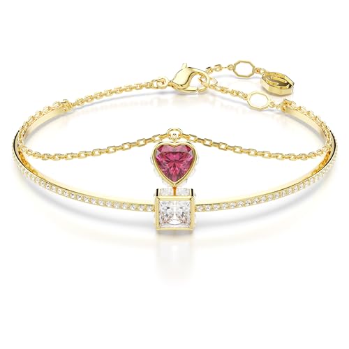 Swarovski Bracciale Rigido Chroma, Cuore, Rosso, Placcato Color Oro
