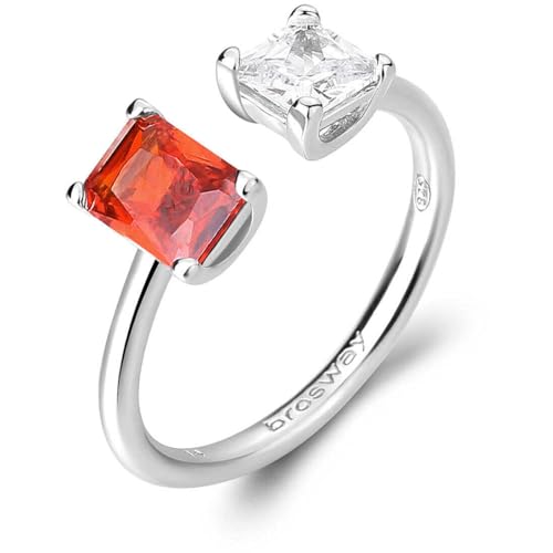 Brosway Anello Da Donna Collezione Fancy. Gioiello Realizzato In Argento 925 Rodiato Con Zirconi Bianchi E Rossi. Misura: Regolabile Da 12 A 16.. La R