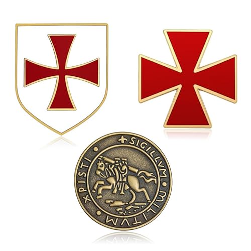 Bobijoo Jewelry - Lot Ensemble De 3 Pin'S Ordre Des Chevaliers Templiers Sceau Croix Blason Rouge