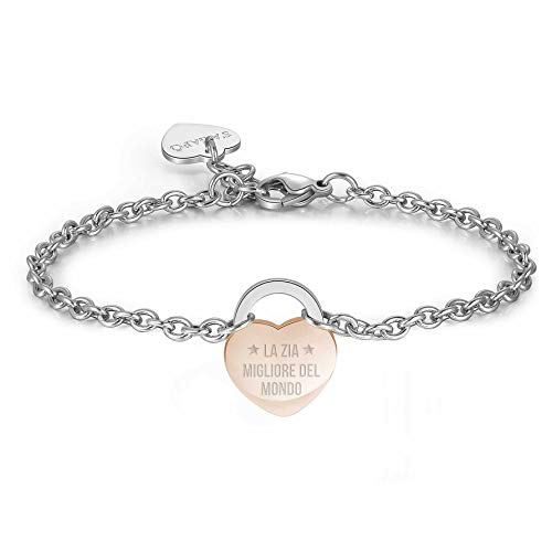 Sagapò Bracciale Da Donna Collezione Lockme. Gioiello In Acciaio E Pvd Oro Rosa Con Cuore. La Referenza E' Slm16