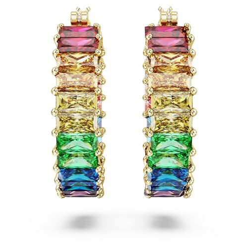 Swarovski Orecchini A Cerchio Matrix, Taglio Baguette, Multicolore, Placcato Color Oro