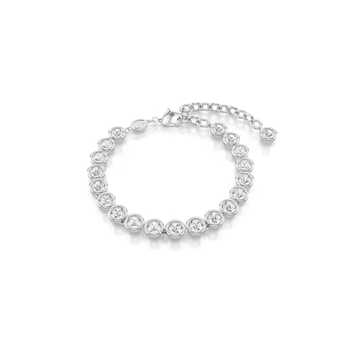 Swarovski Braccialetto Imber Tennis, Taglio Tondo, Bianco, Placcato Rodio