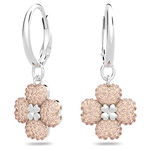 Swarovski Orecchini A Cerchio Latisha, Fiore, Rosa, Placcato Rodio