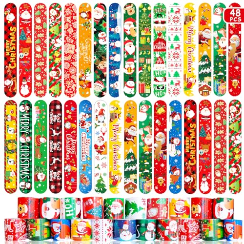 Acuiwer Natale Braccialetti Slap 48 Pezzi Christmas Slap Bracelets Schiaffo Bracciali Gadget Compleanno Bambini Festa Bomboniere Regalo Ragazze Ragazz