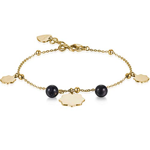 Sagapò Bracciale Da Donna Collezione Haiti. Bracciale In Acciaio, Pvd Oro E Pietre Naturali. Lunghezza: 185 Mm. Peso: 3. 8 Grammi. La Referenza È Sht2