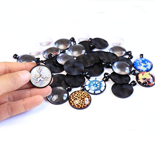 Dahi Ciondolo Lunetta Rotonda Con 25 Mm Di Vetro Rotondo Cupola Piastrelle Trasparente Cameo (Nero)