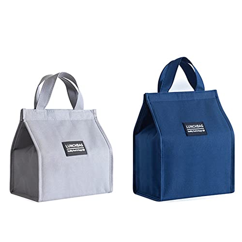 2 Sacchetti Per Il Pranzo, Borsa Termica Portatile, Isolata, Impermeabile, Pieghevole, Da Picnic, Per Lavoro, Scuola E Picnic (Grigio+Blu)