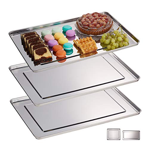 Relaxdays 10030060_60 Vassoio In Acciaio Inox, Set 3 Piatti Da Portata Rettangolari, Antipasto, Aperitivo, Buffet, 48X33, Argento