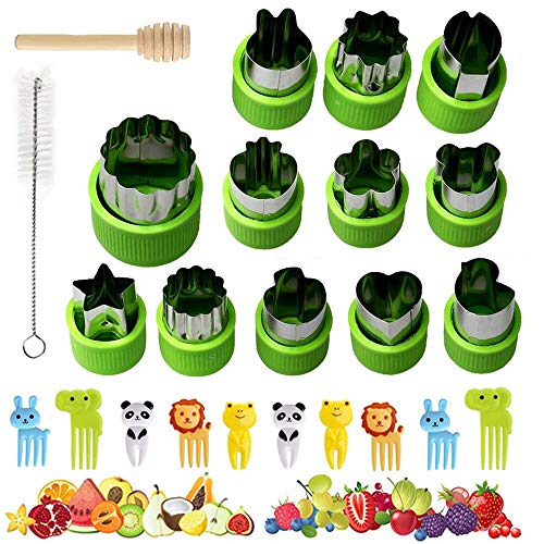 Xcozu Set Di 12 Tagliapasta Per Verdure Per Bambini In Acciaio Inox, A Forma Di Frutta, Taglierina Per Sandwich Con 10 Forchette Da Frutta A Forma Di
