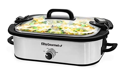 Elite Gourmet Mst-5240Ss Crock Slow Cooker, Locking Lid Temperature Adjustable Keep Warm Oven & Dishwasher-Safe Casseruola Pan, Capacità 3,5Qt, Acciai