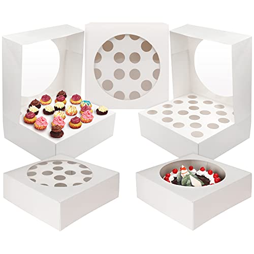 Kurtzy Porta Cupcake Scatole Per Dolci In Cartone Bianco Con Finestra In Plastica Trasparente (5Pz) - Contenitori In Cartone Per Alimenti Per 20 Cupca