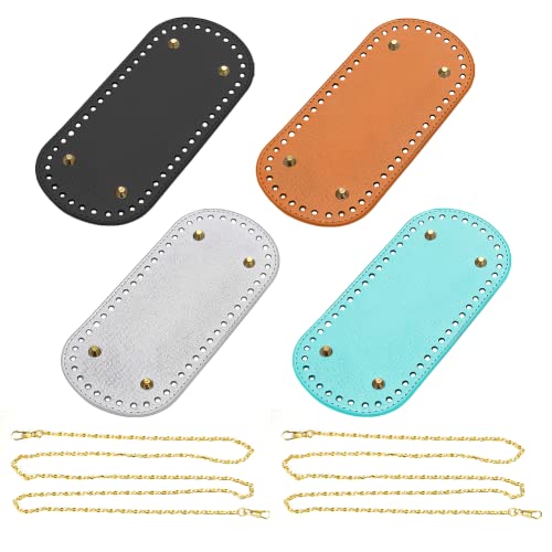 Qinersaw 4 Basi Per Borse In Pelle All'Uncinetto 22 * 10 Cm Basi Per Borse Ovali Con 2 Catena Per Borsa 120 Cm Per Fai Da Te Borse, Borse All'Uncinett
