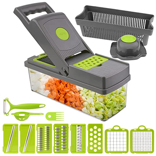 Kewuzy 15 In 1 Tagliaverdure, Mandolina Per Verdure Affettaverdure Con 8 Lame Intercambiabili E Separatore Di Uova, Multifunzione Tagliaverdure Per Af